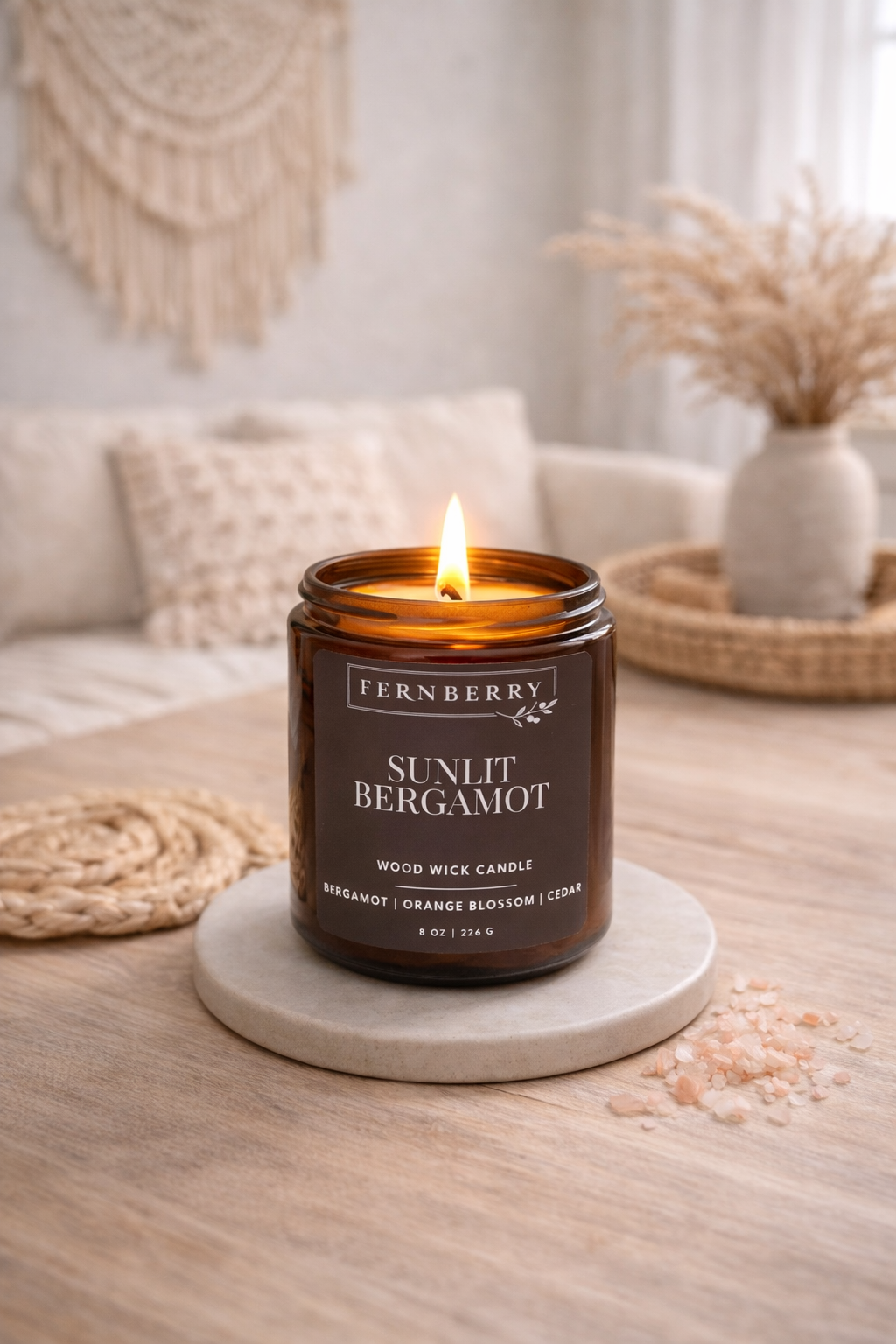 Sunlit Bergamot | 8 oz Wood Wick Candle