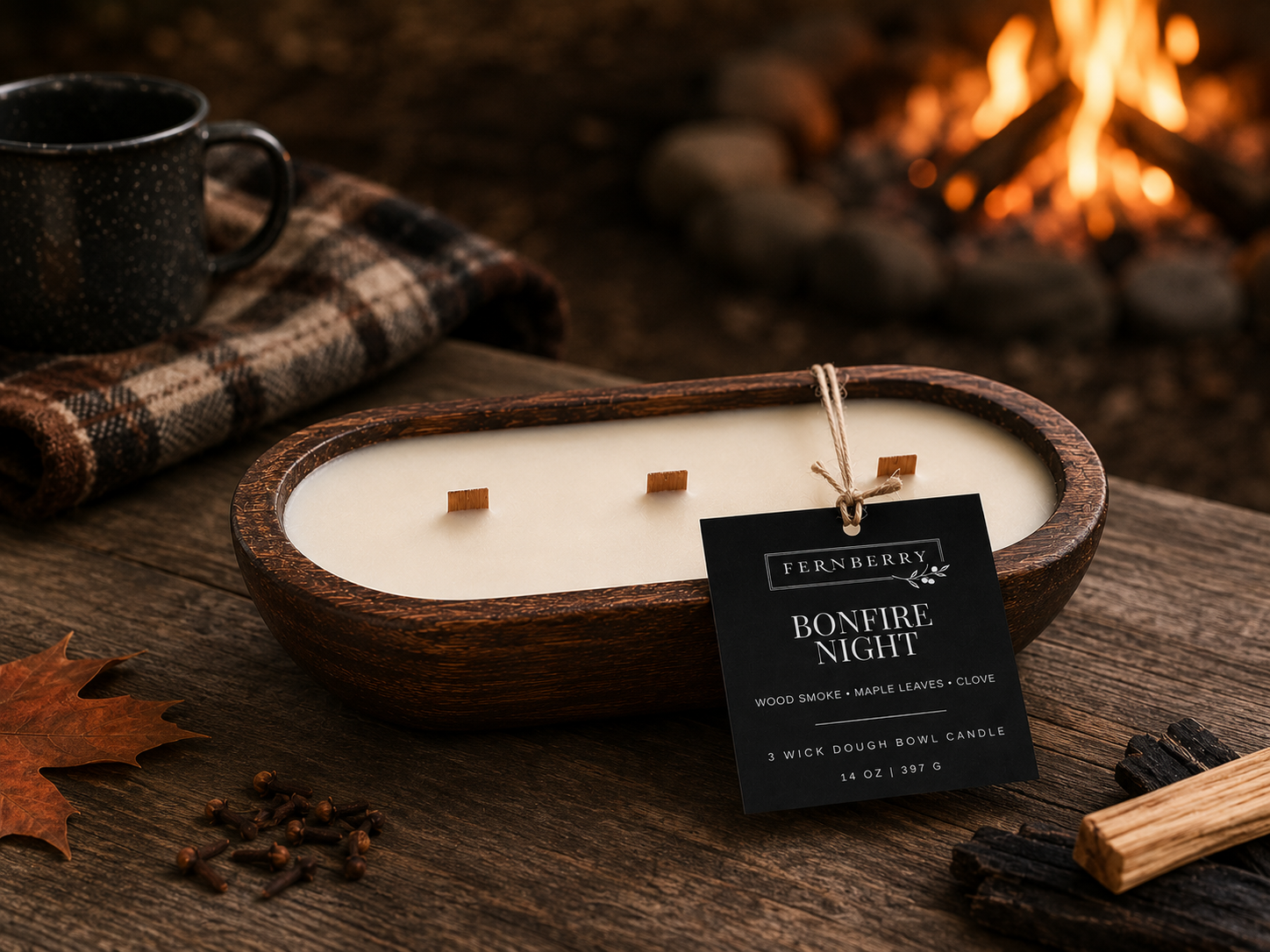 Bonfire Night | Three Wick Dough Bowl Candle