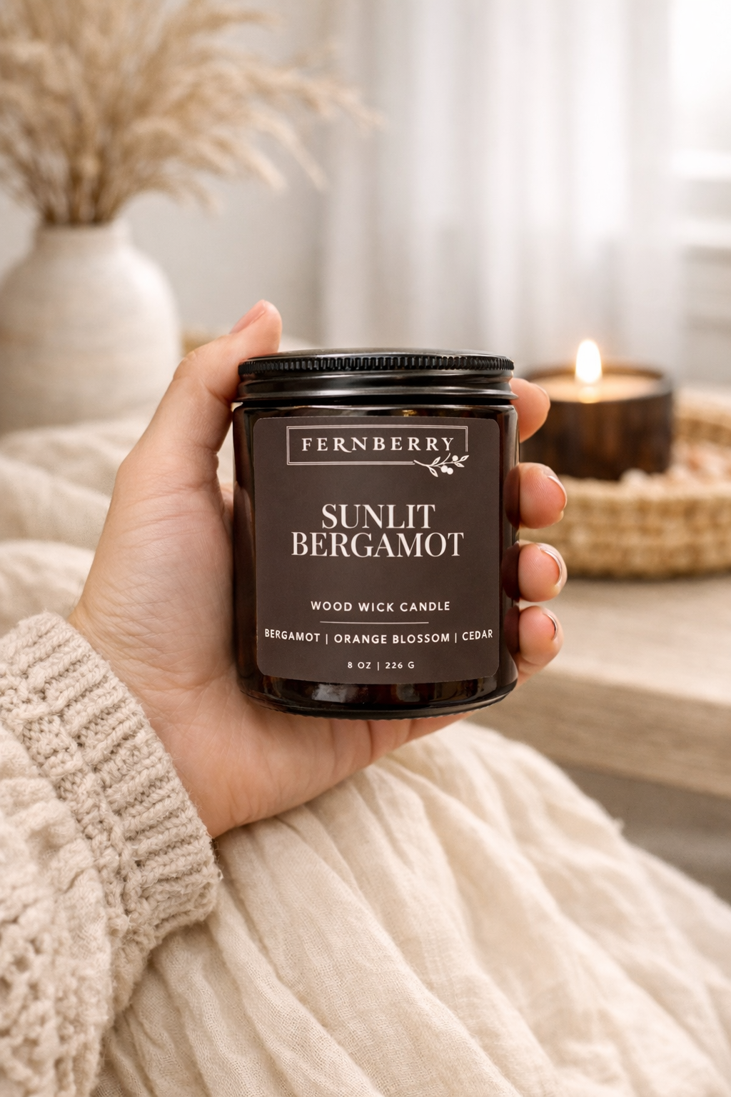 Sunlit Bergamot | 8 oz Wood Wick Candle