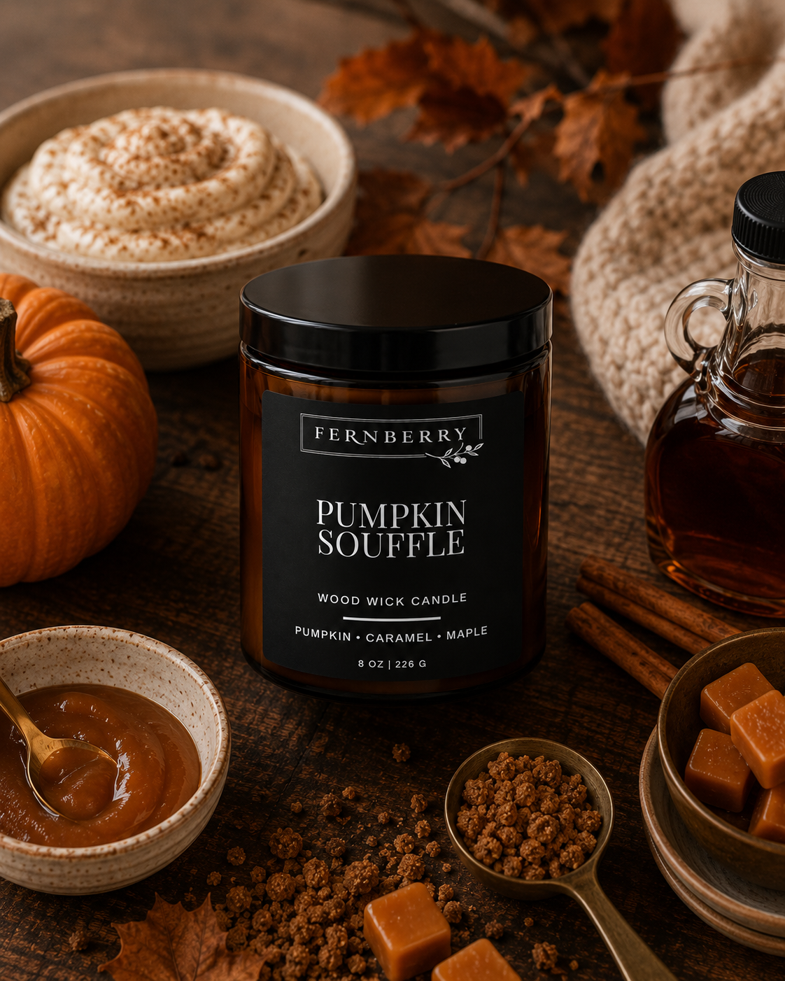 Pumpkin Souffle | 8 oz. Wood Wick Candle (Fall Limited Collection)