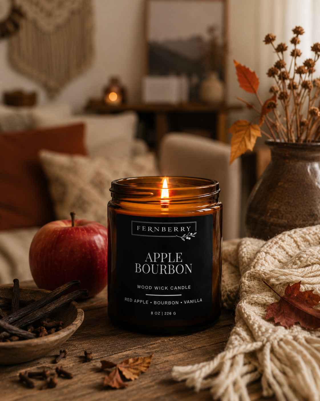 Apple Bourbon | 8 oz. Wood Wick Candle