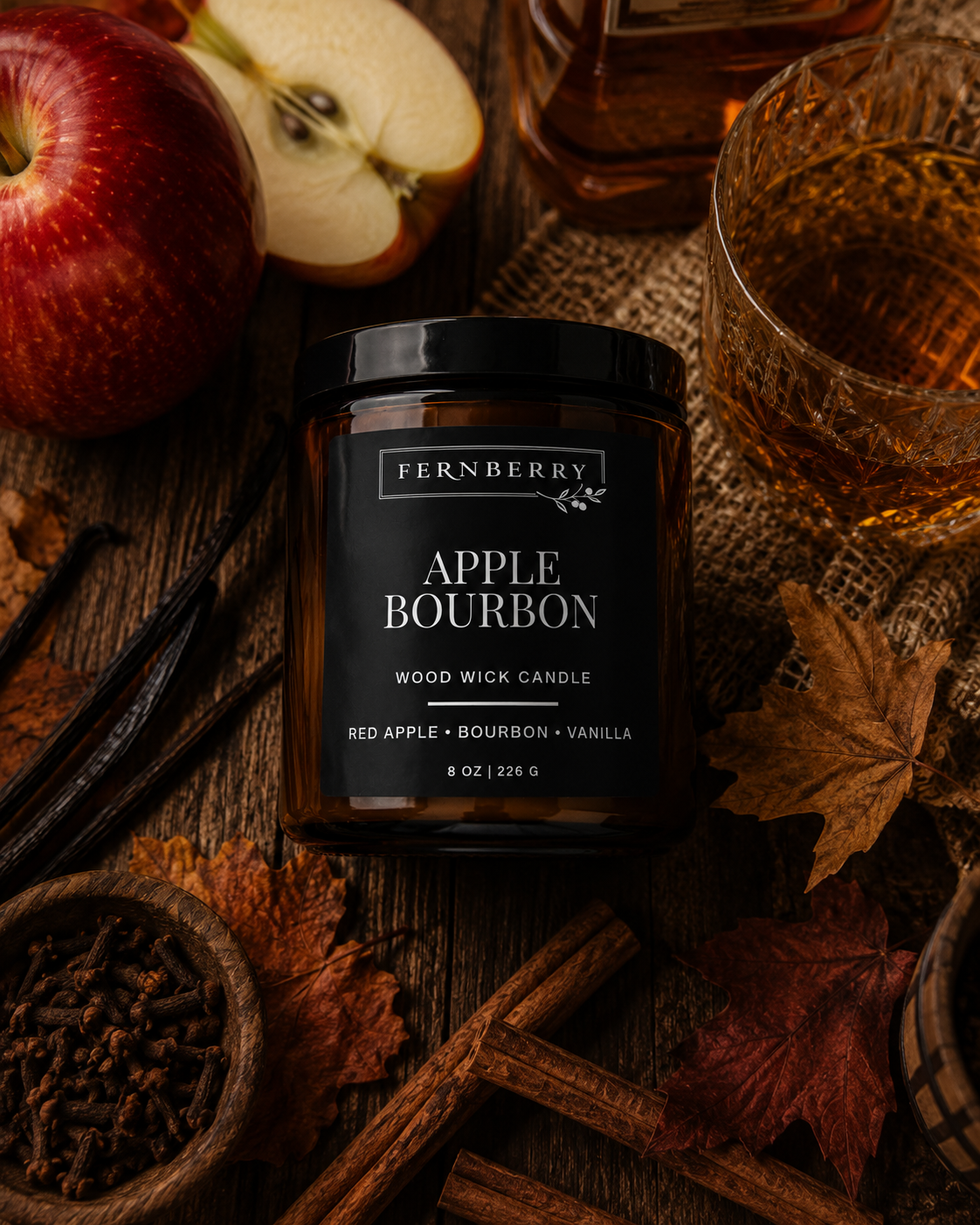 Apple Bourbon | 8 oz. Wood Wick Candle